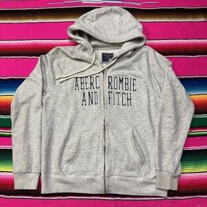 Vintage Y2K Abercrombie & Fitch Hoodie Men M Full Zip Up Puff Print‎ Spellout